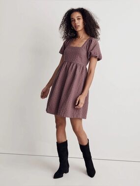 Madewell Floral Quilted Puff-Sleeve Mini Dress